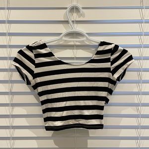White & Black Striped Cross-Back T-Shirt